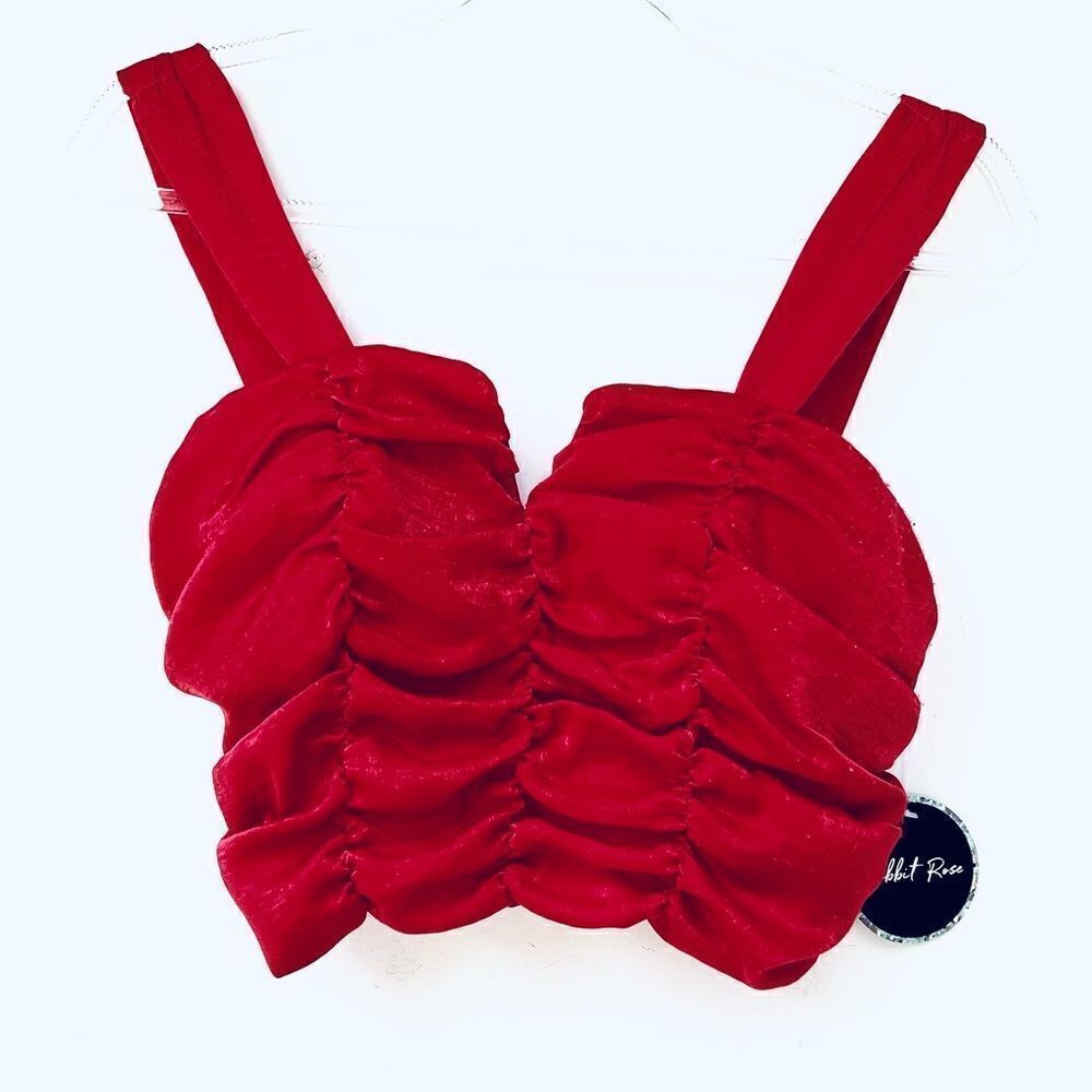 Womens New Ruched Sleeveless Red Crop Top M